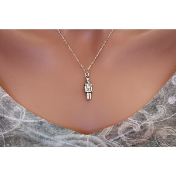 Sterling Silver Nutcracker Charm Necklace, Silver 3D Nutcracker Soldier Necklace - Picture 4 of 4